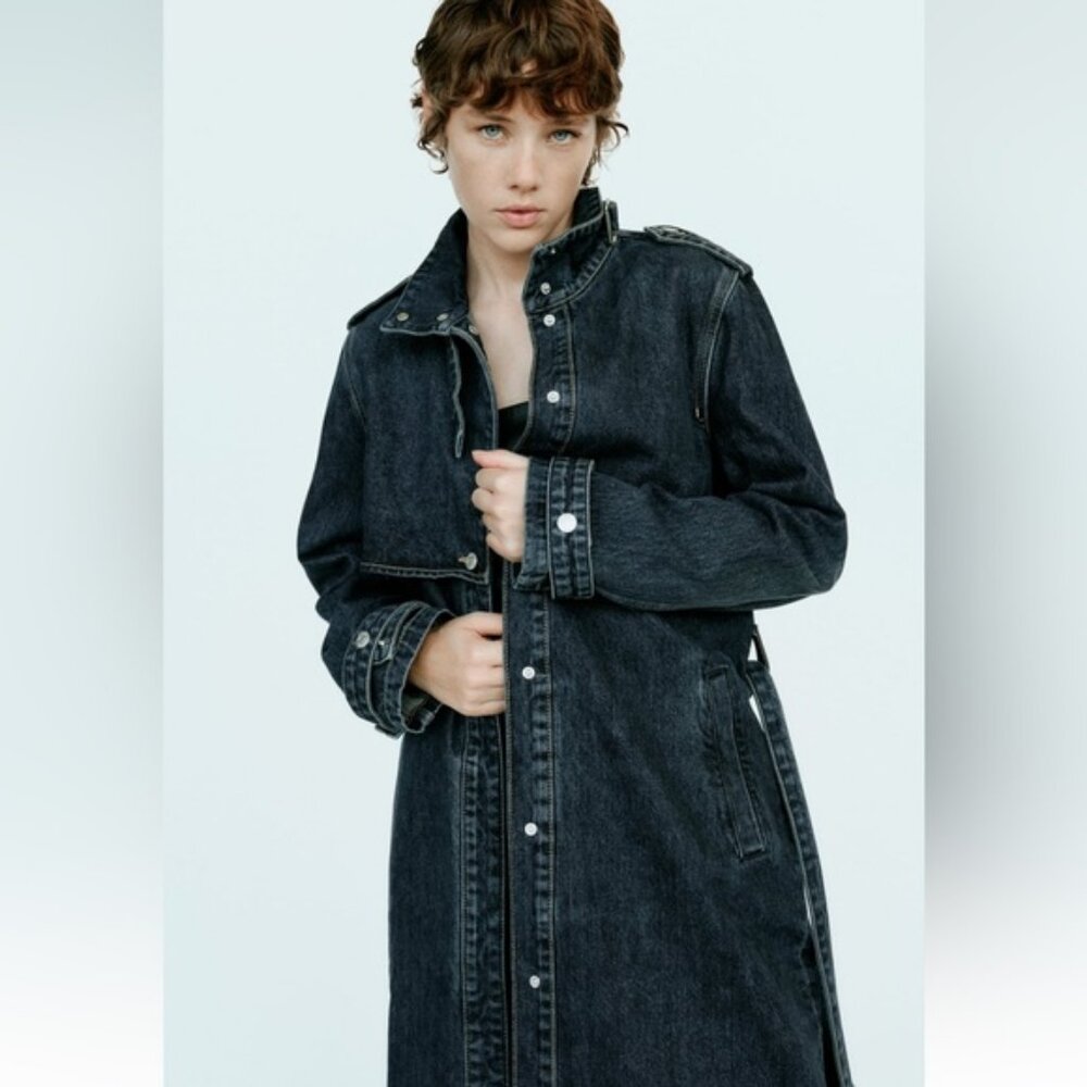 ZARA HIGH COLLAR DENIM TRENCH COAT